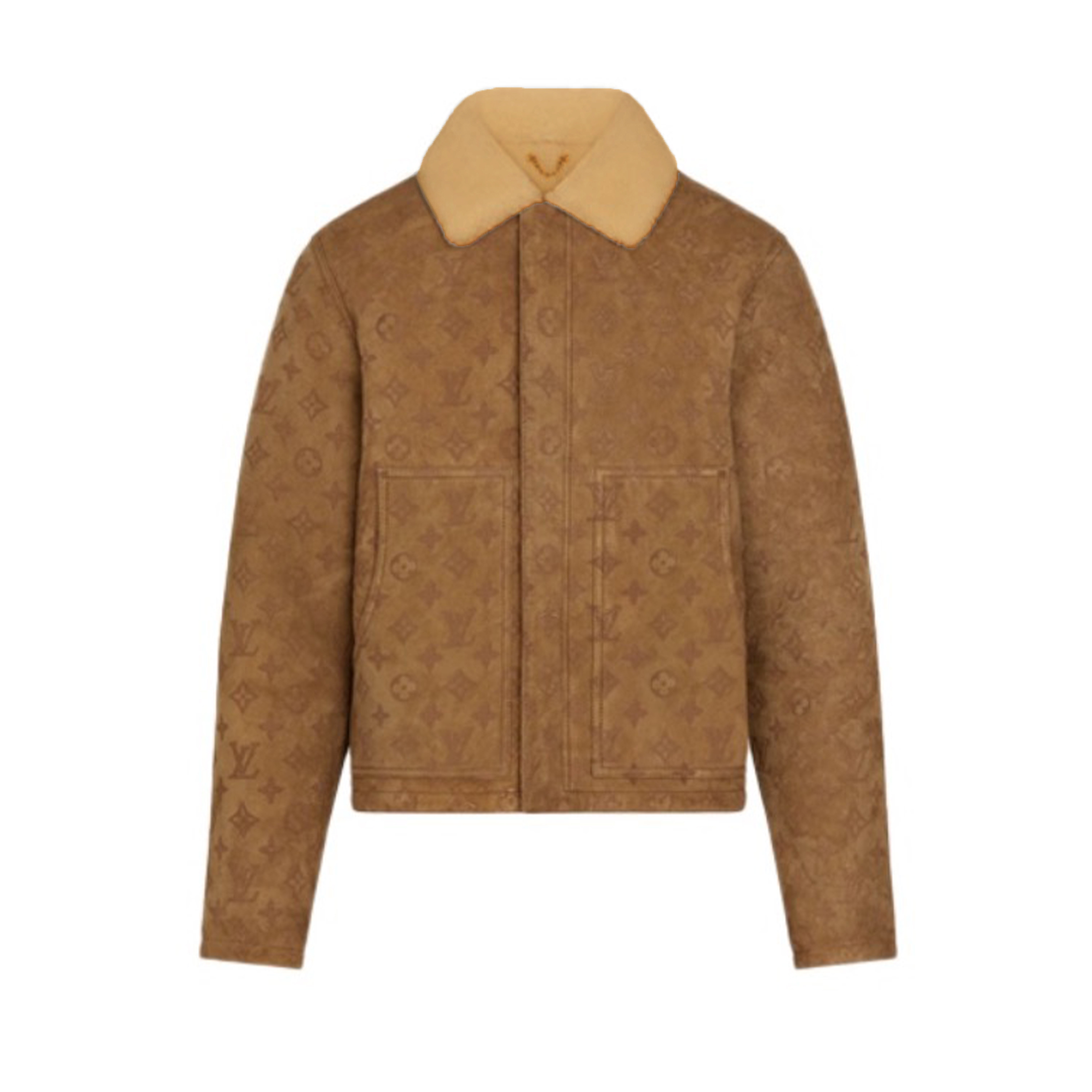 NIGO Louis Vuitton Monogram Embossed Sheepskin Lapel Single Breasted Long Sleeve Leather Jacket Zipper Fashion Vintage Hair Collar Jacket Coat #nigo71612