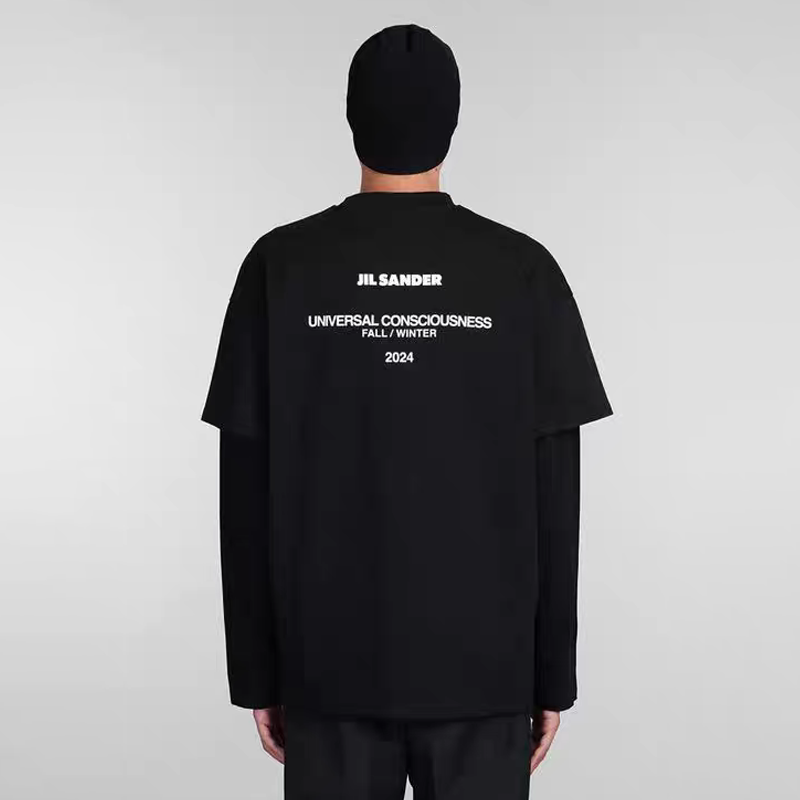 NIGO Jil Sander Men's Spring And Summer Solid Color Letters Logo Printing Round Neck Fake Two Cotton Long Sleeved T-shirt #nigo72969