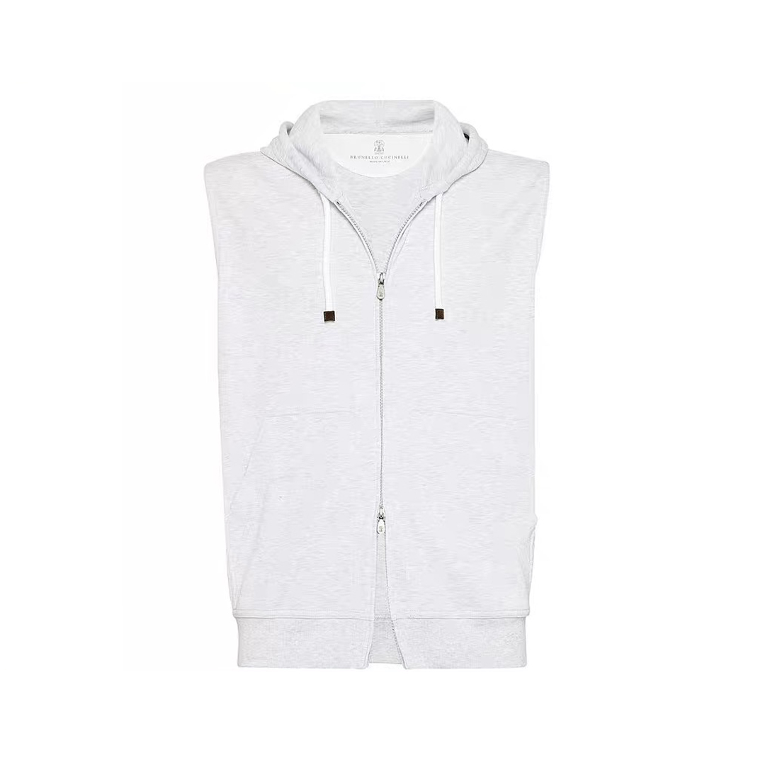 NIGO Brunello Cucinelli Men's Spring And Autumn Solid Color Zipper Drawstring Cotton Hooded Vest Casual Tie Shorts Ngvp #nigo9218