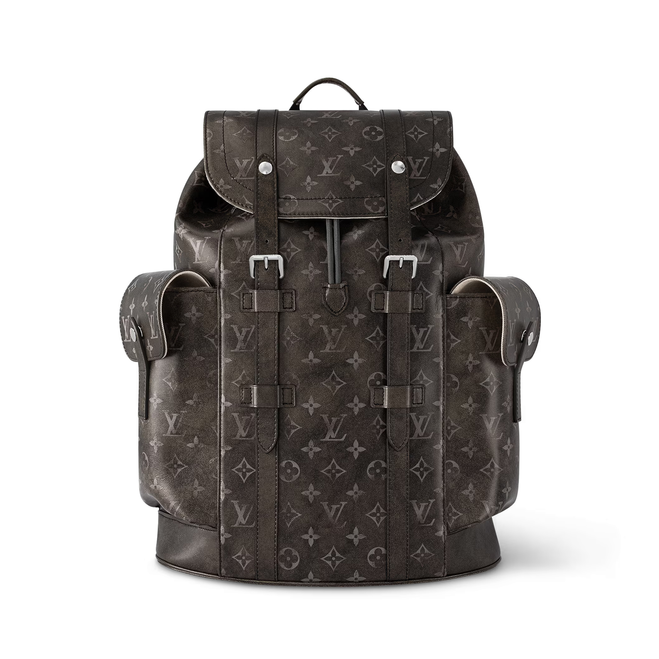 NIGO Louis Vuitton CHRISTOPHER Men's Black Dark Logo Printed Drawstring Flap Closure Cowhide Leather Backpack Shoulder Bag #nigo72962