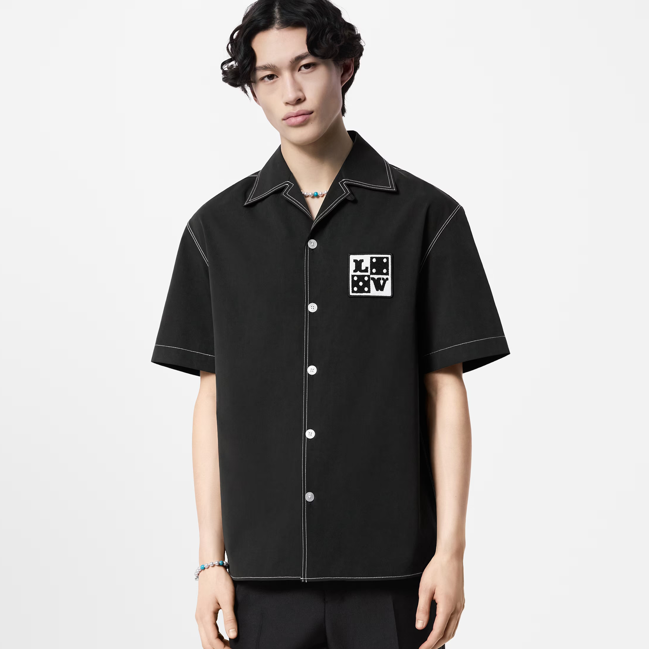 NIGO Louis Vuitton Men's Summer Black Letter Logo Embroidery Single Breasted Short Sleeve Shirt #nigo72968
