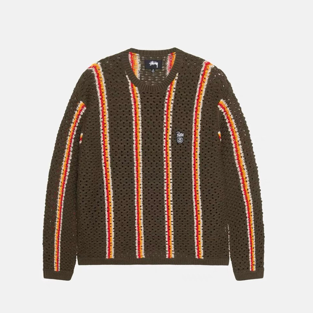 NIGO Stussy x Patta Men's Women's Spring, Autumn And Winter Logo Embroidery Stripes Colorblocking Hollow Knit Long Sleeve Round Neck Loose Sweater Ngvp #nigo9219
