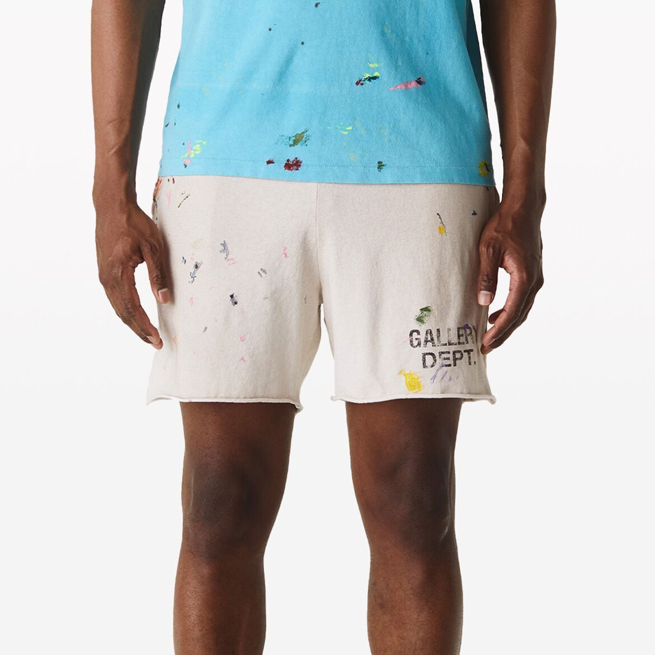 NIGO Gallery Dept Men's And Women's Splashed Ink Graffiti Rice White Shorts Retro Fashion High Street Trend Casual Elastic Waist Drawstring Shorts Pants Ngvp #nigo9237