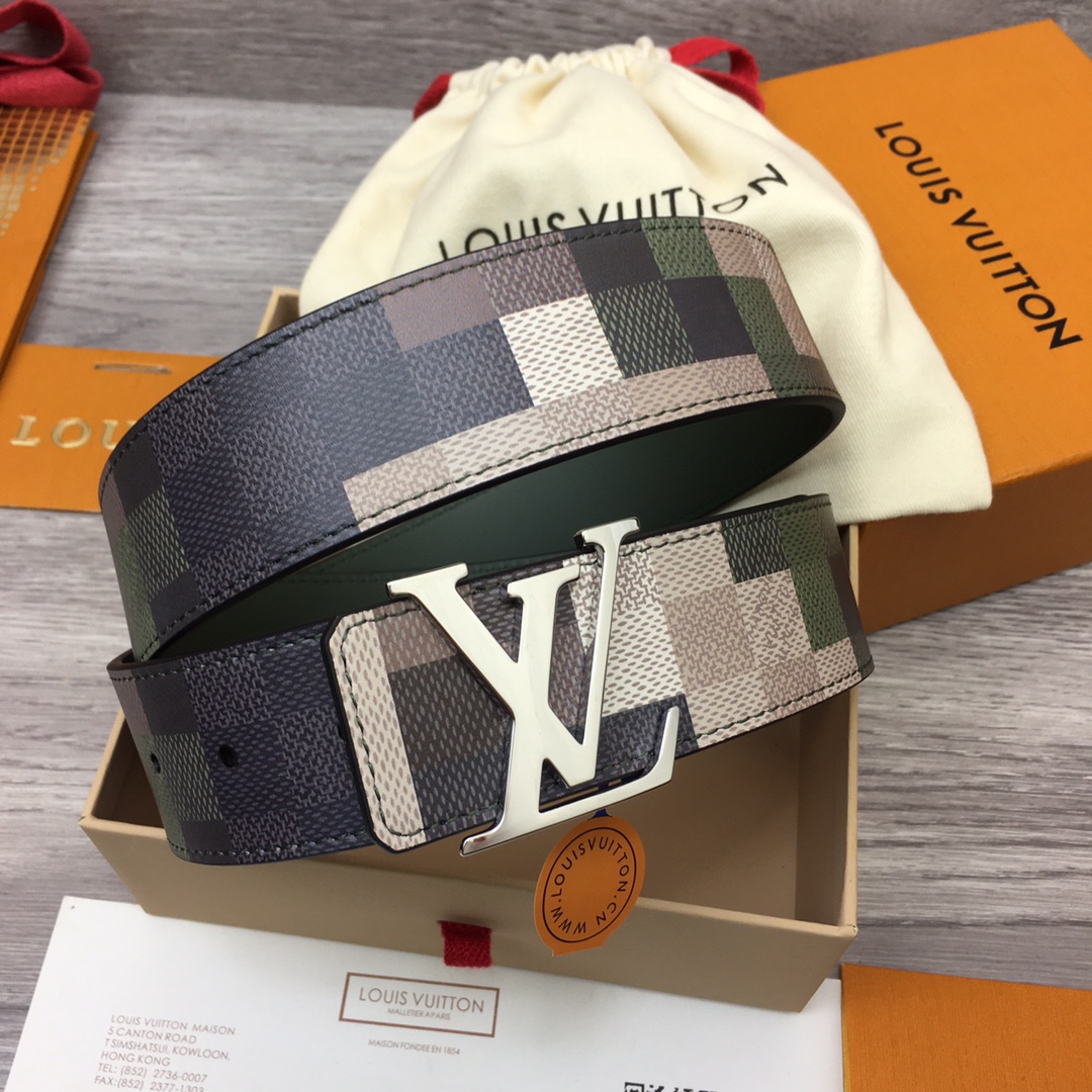 NIGO Louis Vuitton Mega Pixel Men's Four Seasons Fashion Camo Cowhide Belt Logo Luxury Double Sided Belt Width 4cm Accessories #nigo71221