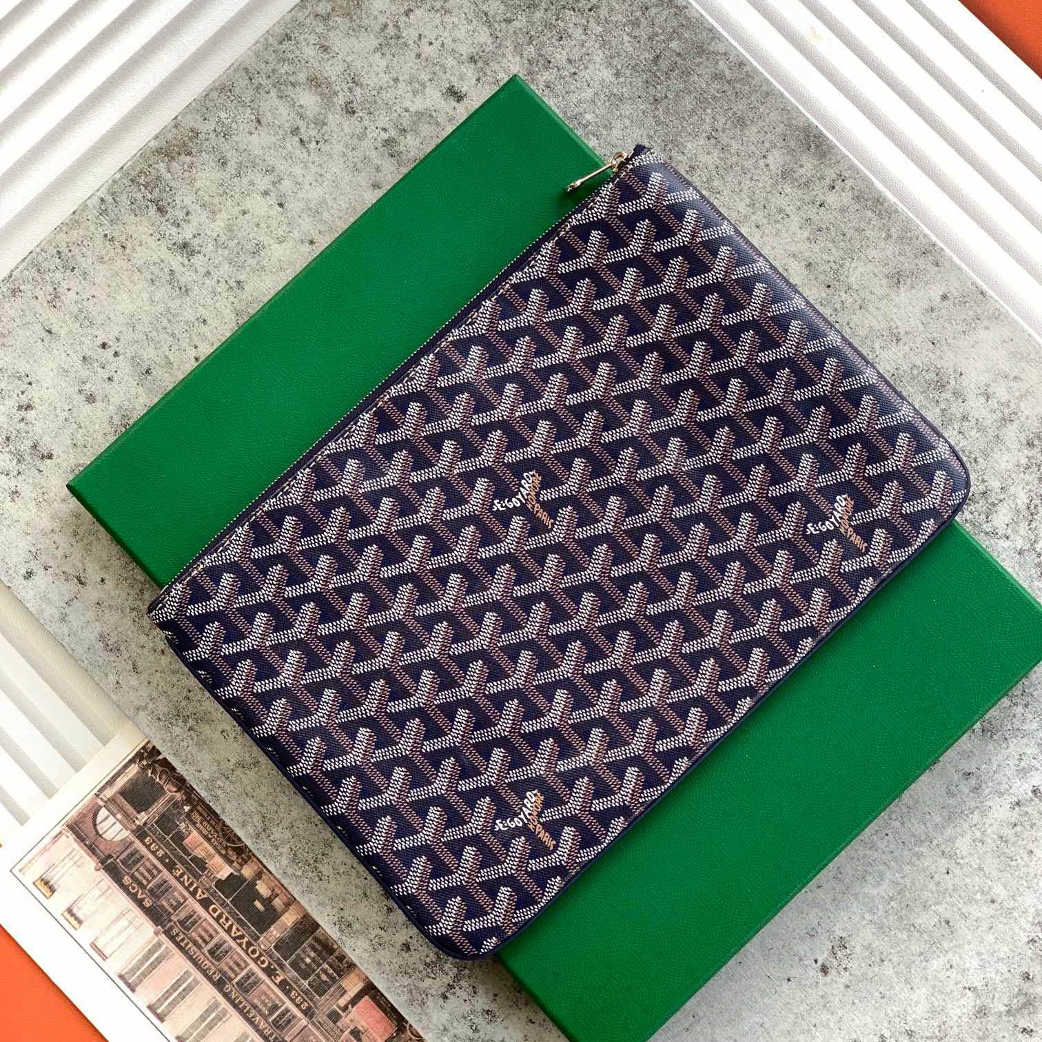 NIGO Goyard Men's Women's Y-shaped Old Flower Full Printing Zipper Opening Handbag Canvas Cowhide Storage Bag Sénat MM Bag #nigo71594