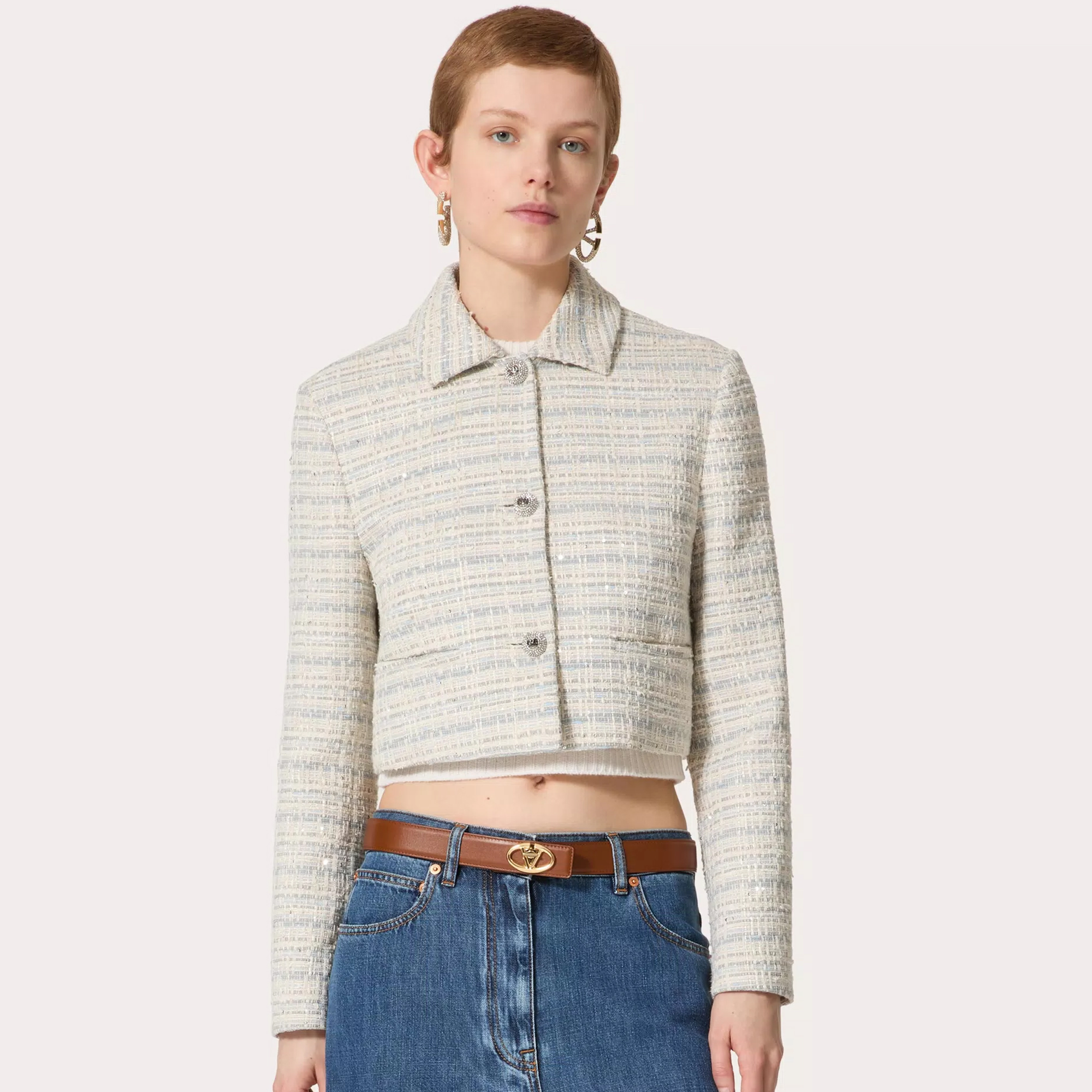 NIGO Valentino Women's Spring And Autumn Solid Color Tweed Single Breasted Lapel Short Long Sleeve Fitted Jacket Ngvp #nigo9265