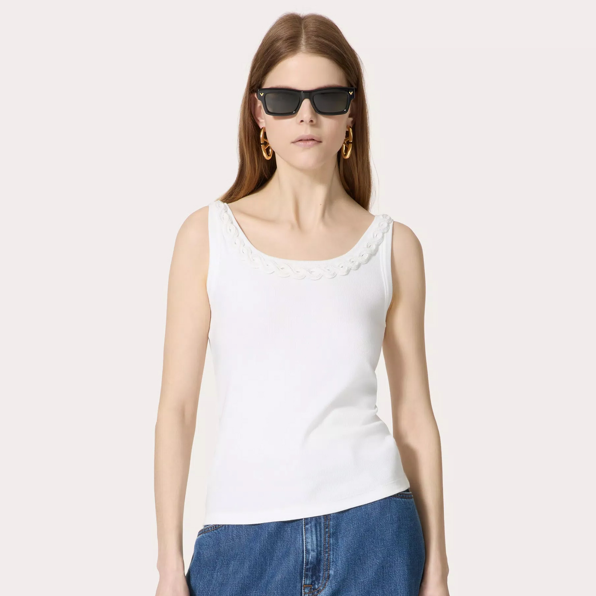 NIGO Valentino Women's Summer Embroidered Round Neck Sleeveless Fitted Solid Color Pullover Cotton Rib Vest T-Shirt Ngvp #nigo9266