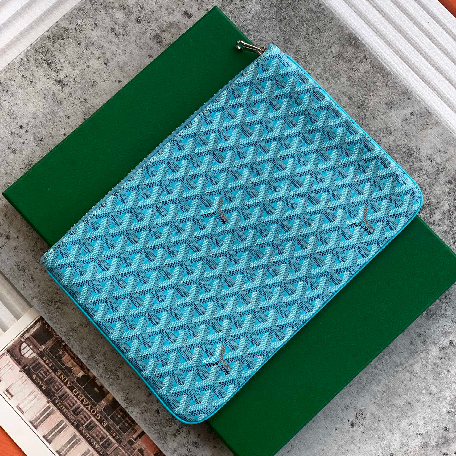 NIGO Goyard Men's Women's Y-shaped Old Flower Full Printing Zipper Opening Handbag Canvas Cowhide Storage Bag Sénat MM Bag #nigo71594