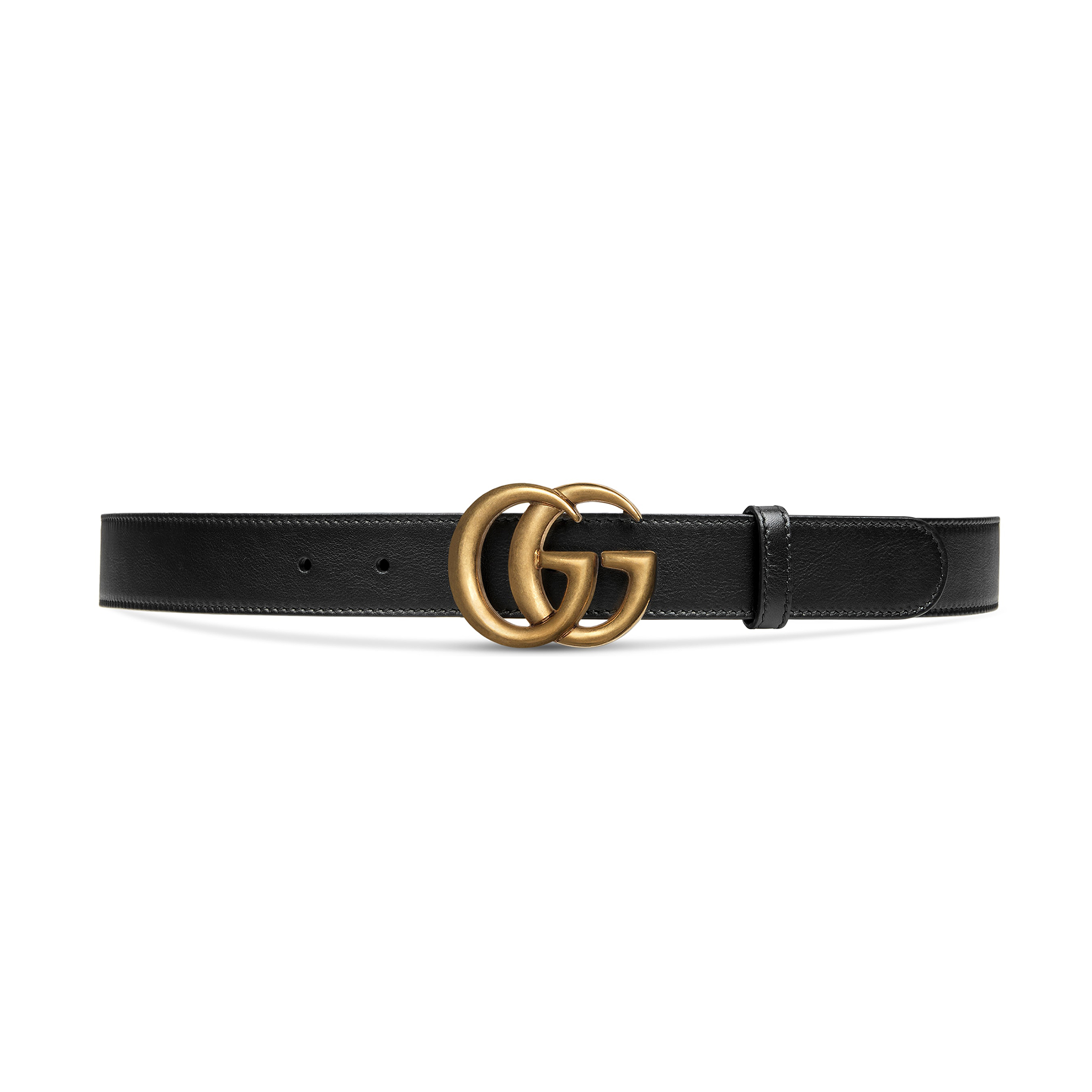 NIGO Gucci Men's and Women's Gold Double G Buckle Black Leather Belts #nigo98791