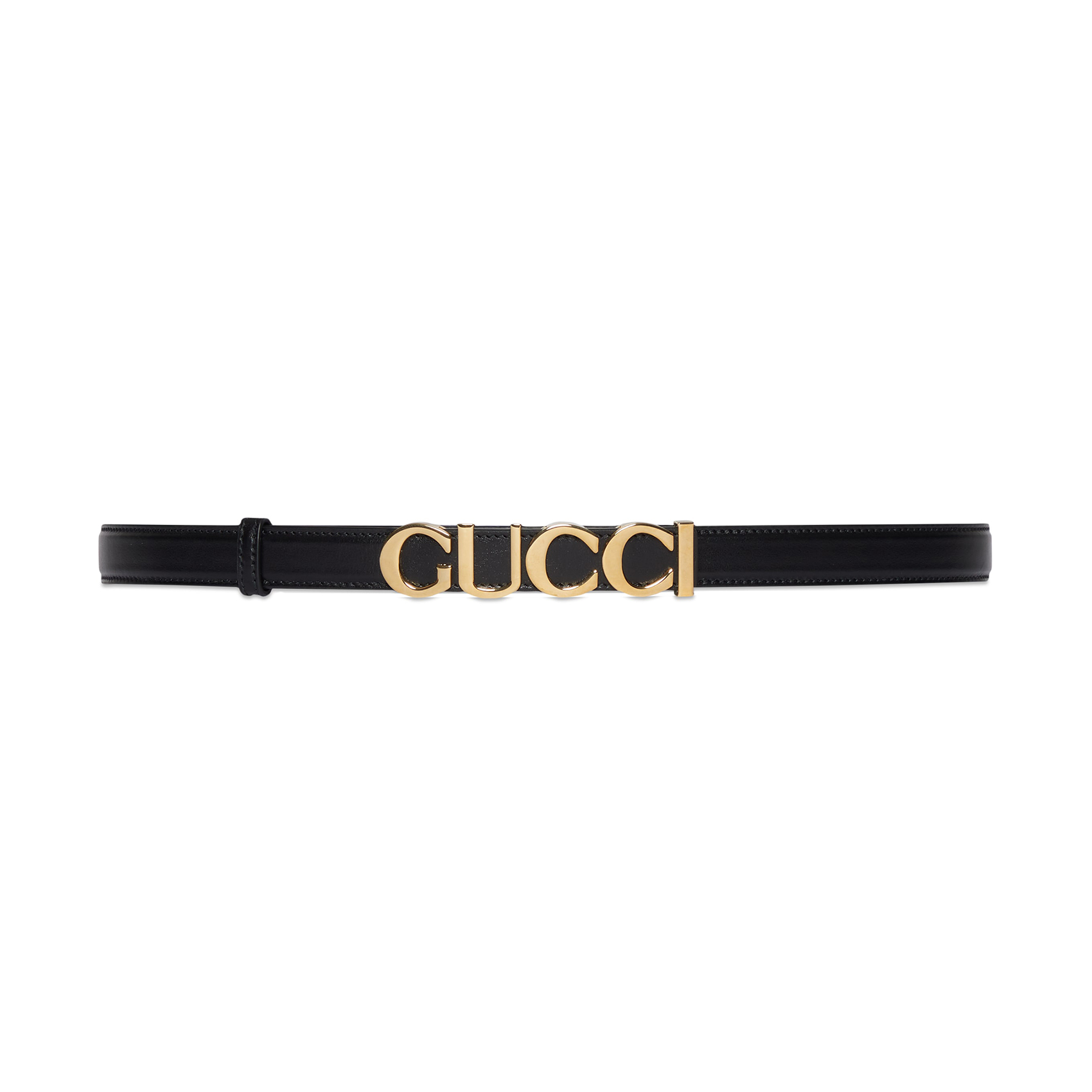 NIGO Gucci Women's Gold Logo Smooth Buckle Black Leather Thin Belt #nigo98151