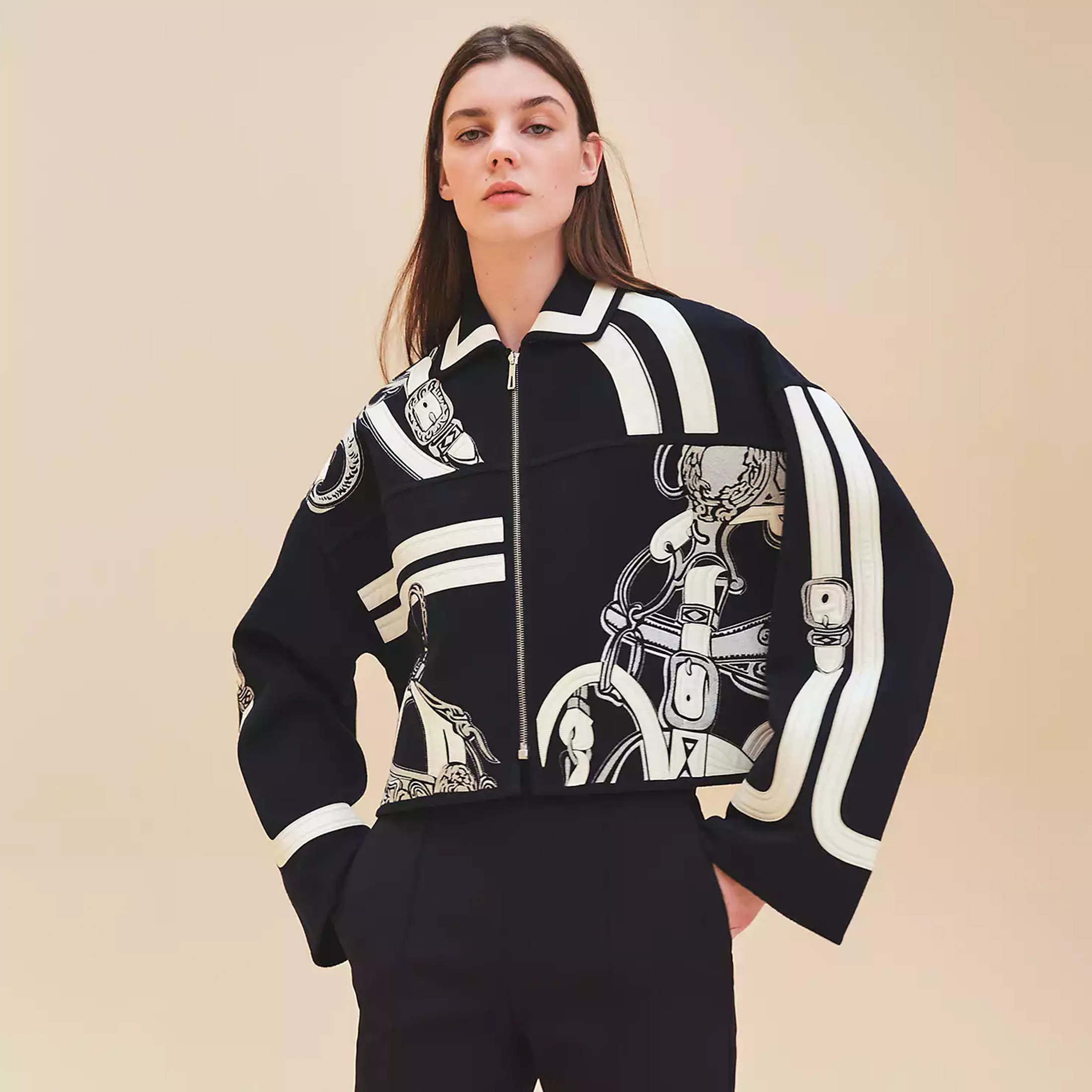 NIGO Hermes Women's Autumn And Winter Cashmere Totem Embroidery Sheepskin Splicing Silhouette Short Coat Fashionable And Casual Elegant Temperament Jacket Ngvp #nigo9236