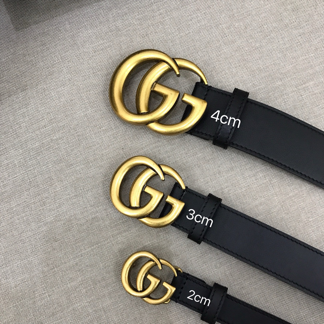 NIGO Gucci Men's and Women's Gold Double G Buckle Black Leather Belts #nigo98791