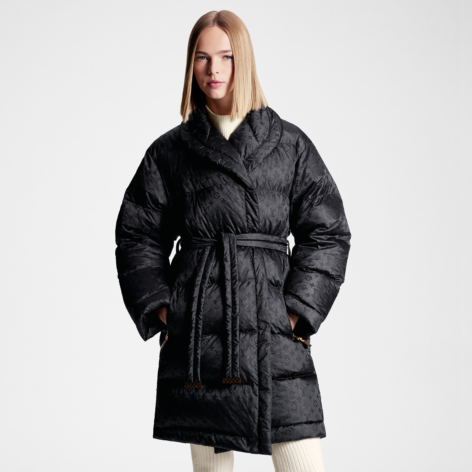 NIGO Louis Vuitton Women's Winter Letter Printed Split Collar Belt Puffer Down Pants Coat Jacket #nigo72981