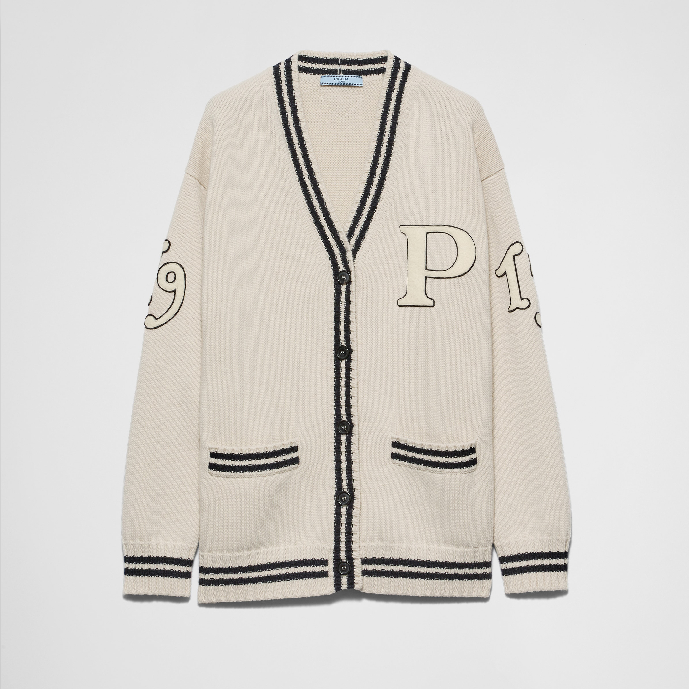 NIGO Prada Women's Fall And Winter Oversize College Style Splicing Letters Embroidery Wool Cardigan Sweater Fashion Casual Single-breasted Knit Sweater Knitted Ngvp #nigo9246