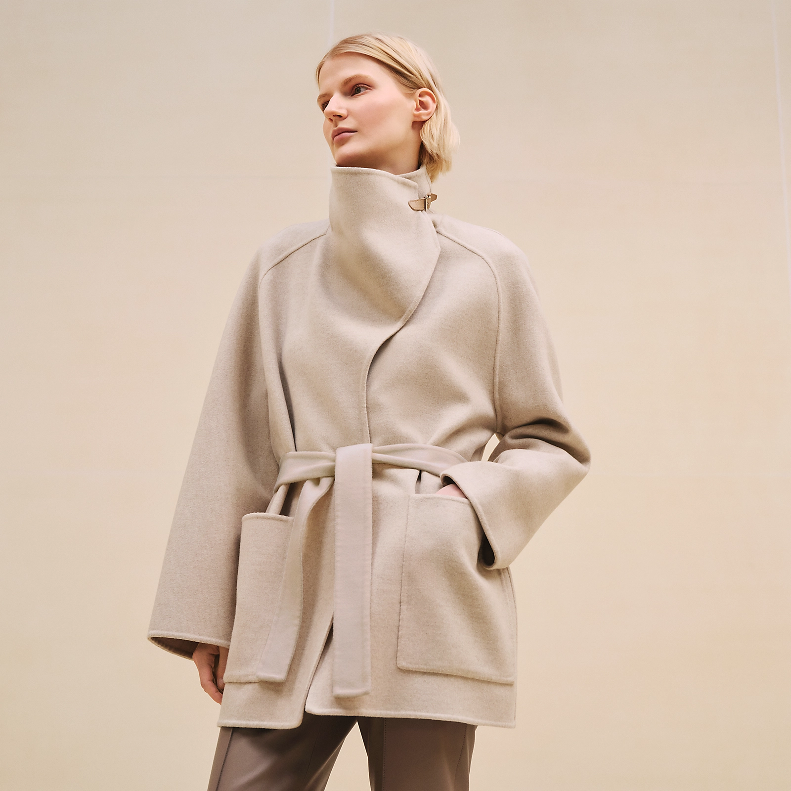 NIGO Hermes Women's Spring, Autumn And Winter Lace-up Long Sleeve Straight Solid Color Cashmere Coat Ngvp #nigo9274