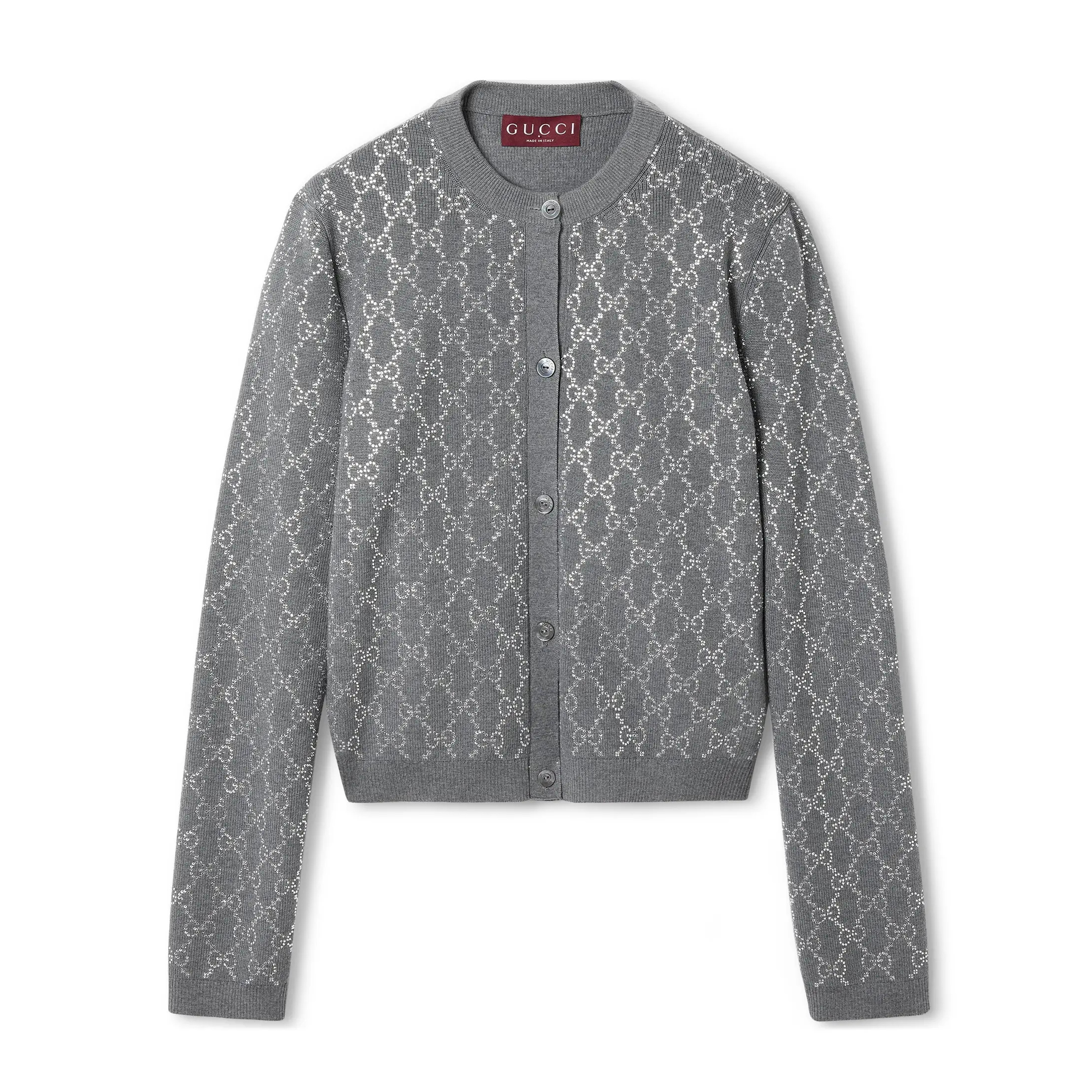 NIGO Gucci Women's Gray Letter Logo Round Neck Single Breasted Long Sleeve Knit Sweater Jacket #nigo72991