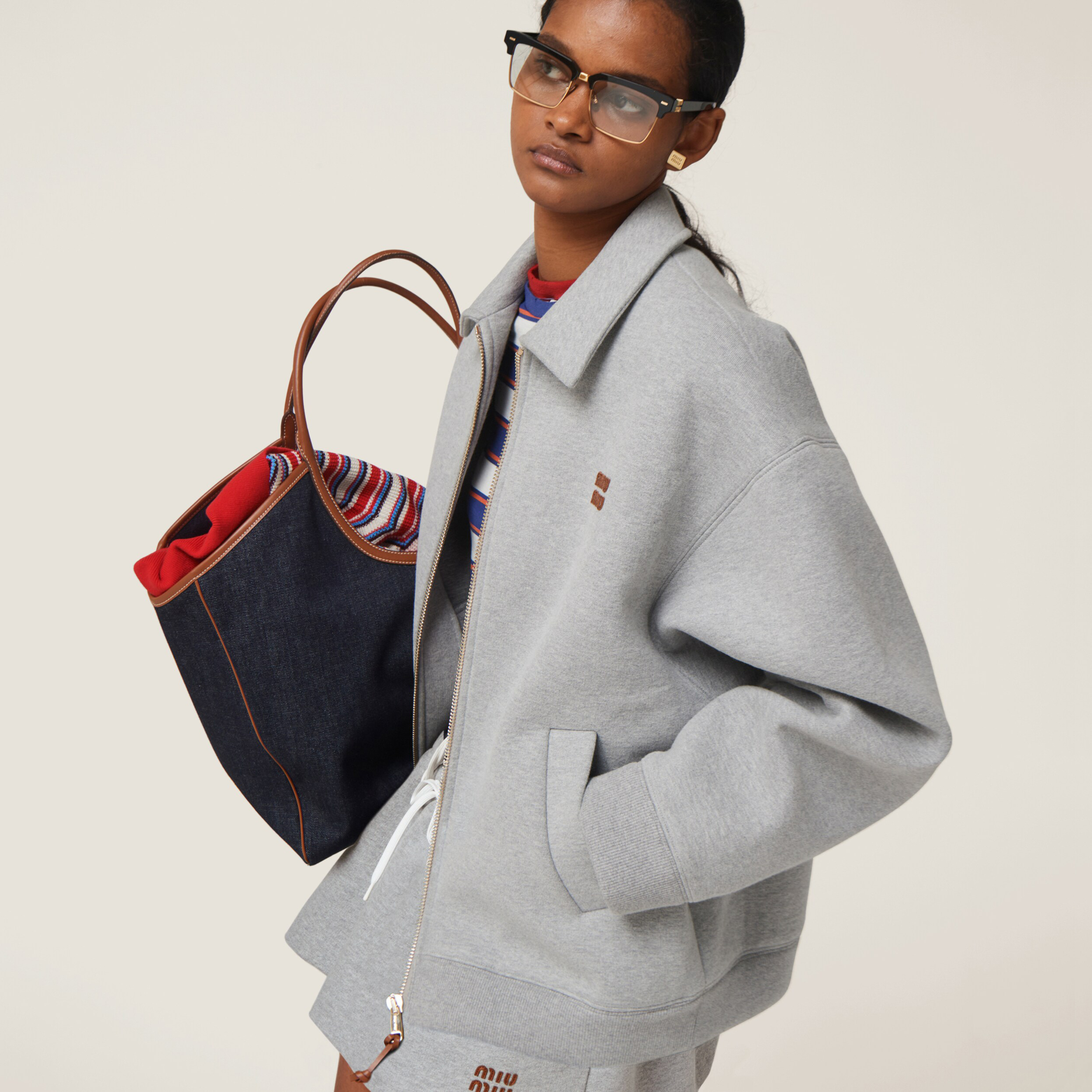 NIGO MiuMiu Women's Spring and Autumn Gray Letter Logo Embroidery Lapel Zipper Long Sleeve Jacket #nigo72999