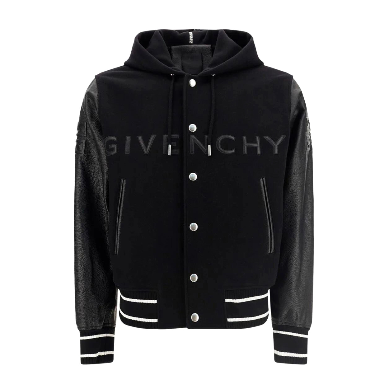 NIGO Givenchy Men's Fall/Winter Black Logo Printed Single Breasted Hooded Aviator Jacket #nigo72996