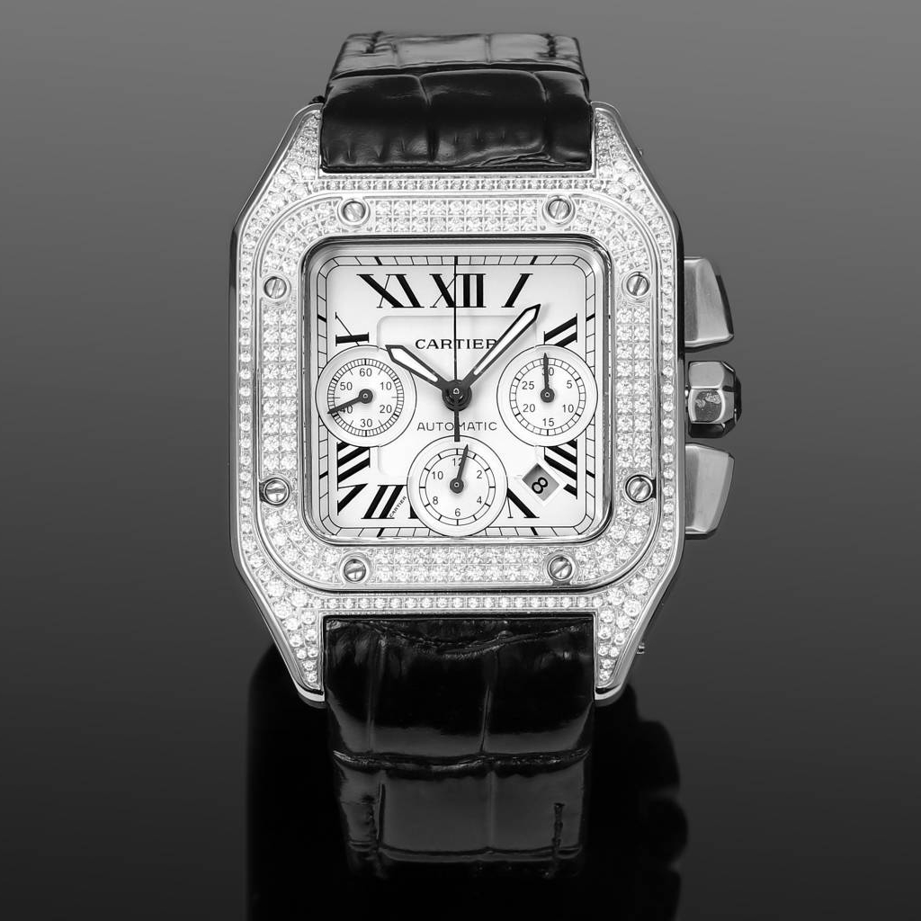 NIGO Cartier Santos Men's Automatic Mechanical Movement Roman Scale Date Display Chronograph 100M Water Resistant Mechanical Watch #nigo72997