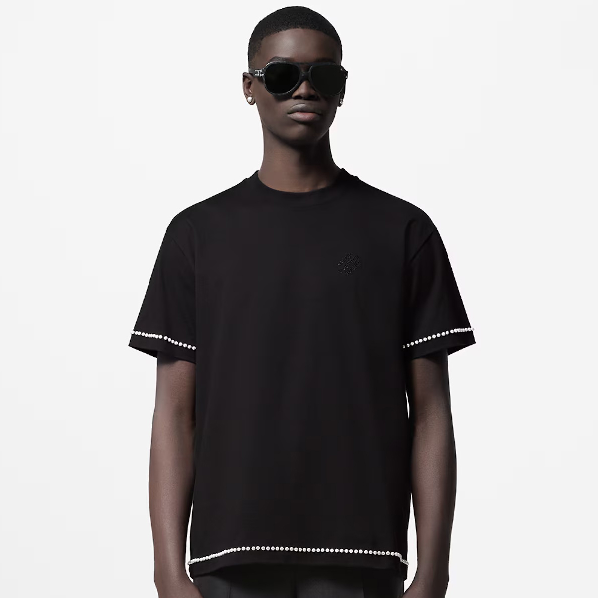 NIGO Louis Vuitton Men's Black Pearl Logo Letter Round Neck Straight Cotton Short Sleeve T-Shirt #nigo72987