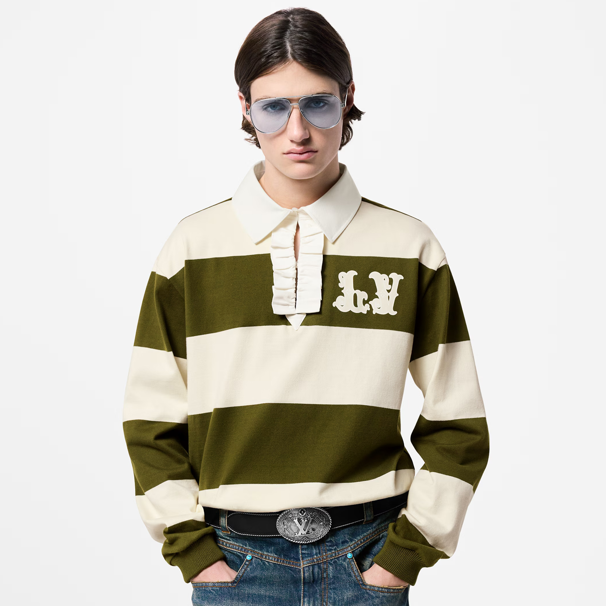 NIGO Louis Vuitton Men's Spring and Autumn Letter Logo Striped Printed Loose Long Sleeve Polo Shirt Pullover Sweatshirt #nigo72988