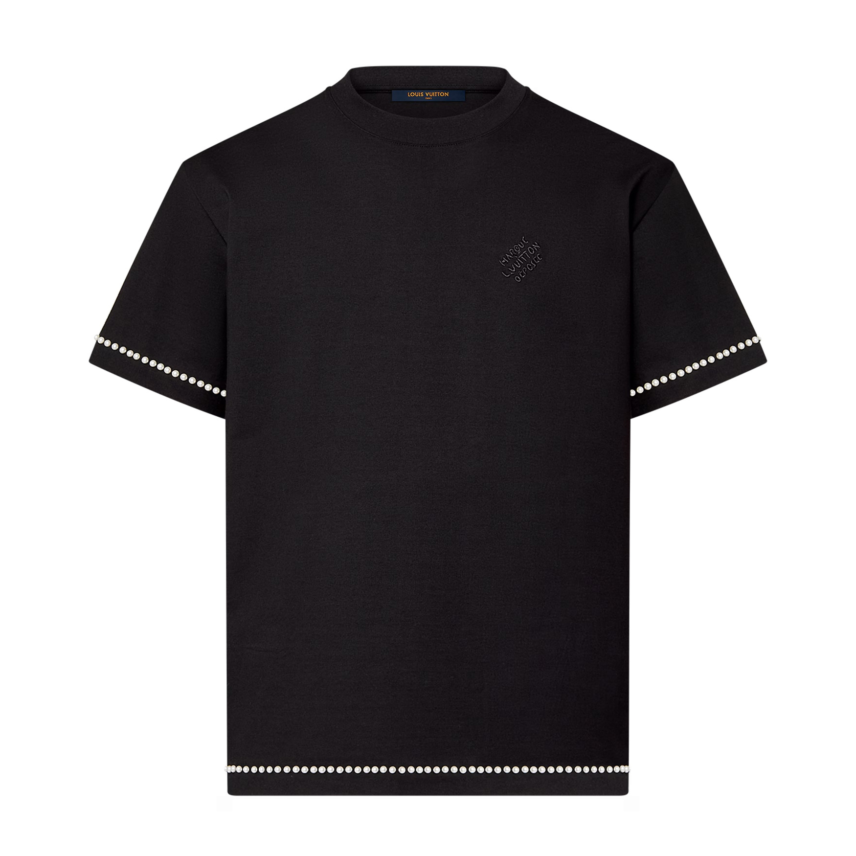 NIGO Louis Vuitton Men's Black Pearl Logo Letter Round Neck Straight Cotton Short Sleeve T-Shirt #nigo72987