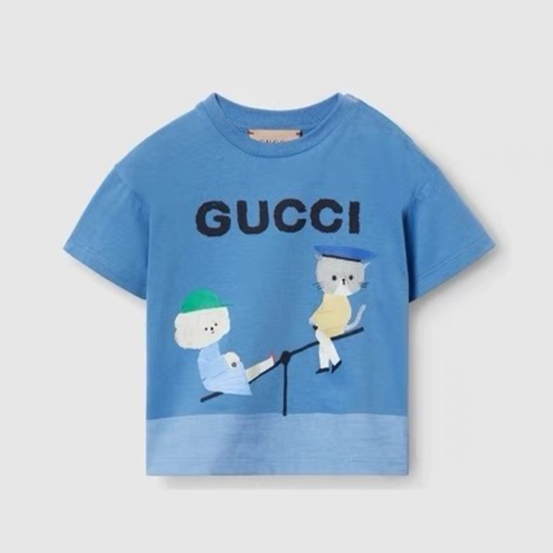 NIGO Gucci Kid's Summer Solid Color Pattern Printed Cotton Round Neck Short Sleeve T-Shirt #nigo31345