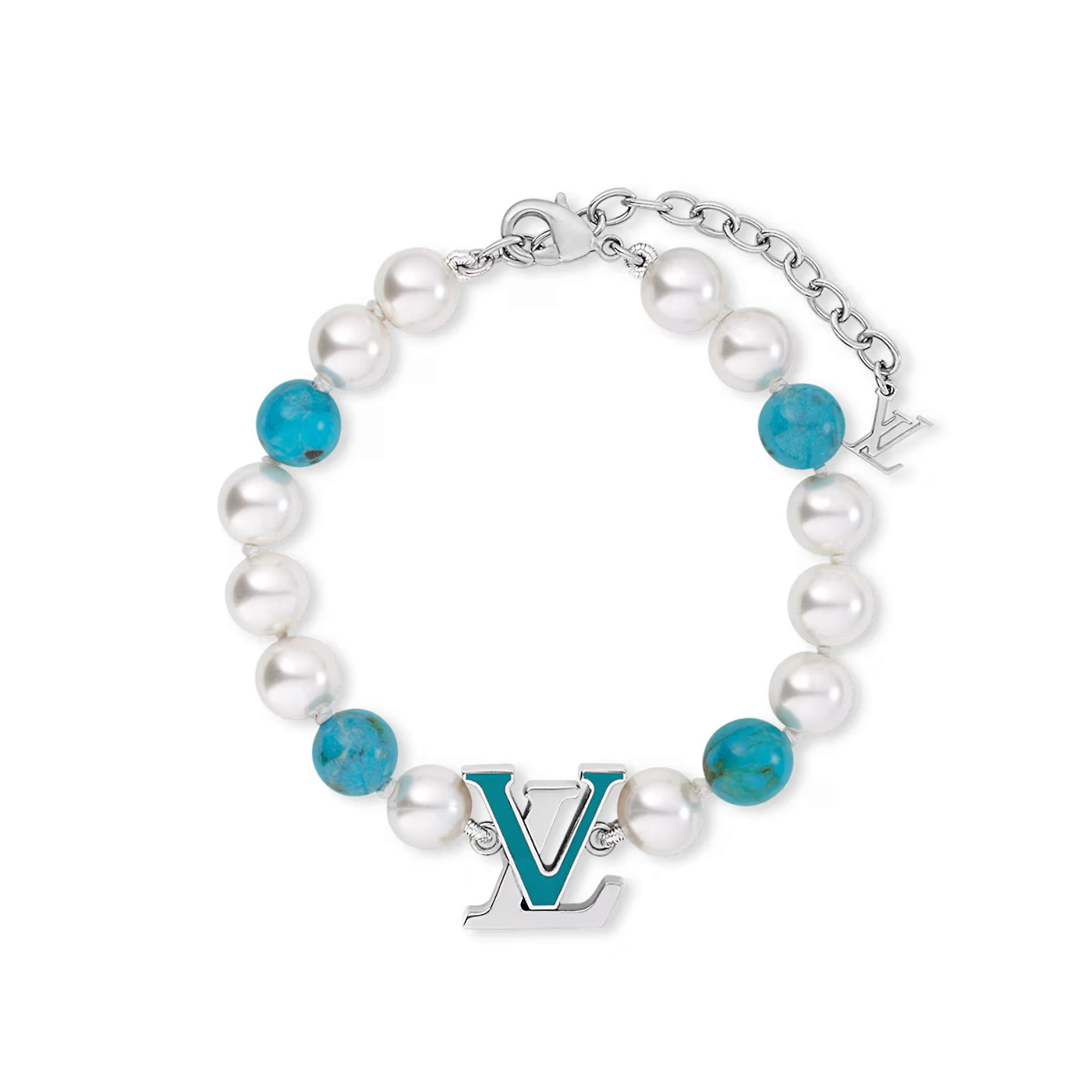 NIGO Louis Vuitton Men's White Blue Brass Turquoise Metal Bracelet Necklace Jewelry #nigo73118