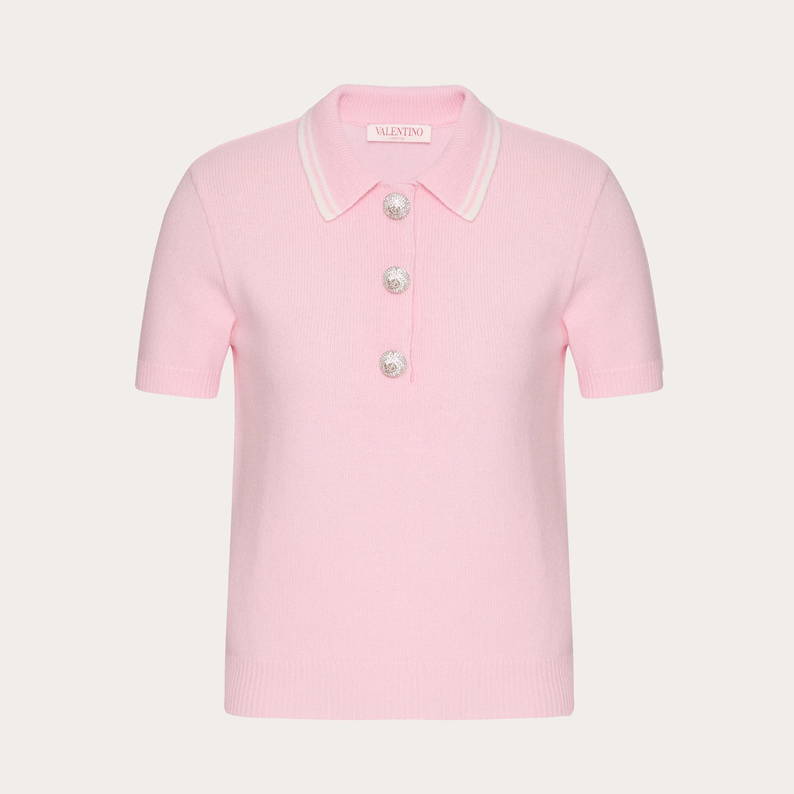 NIGO Valentino Women's Spring & Autumn Rhinestone Button Pink Lapel Short Sleeve Wool Knit Sweater Ngvp #nigo9278