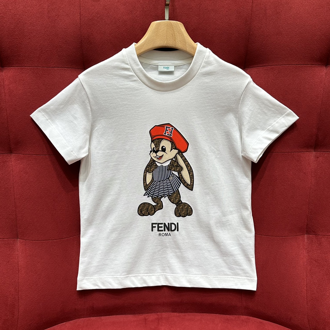 NIGO Fendi Kid's Summer Pattern Printed Short Sleeve Pullover Round Neck Cotton White Junior T-Shirt #nigo31341