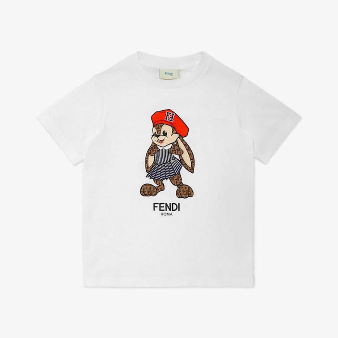 NIGO Fendi Kid's Summer Pattern Printed Short Sleeve Pullover Round Neck Cotton White Junior T-Shirt #nigo31341