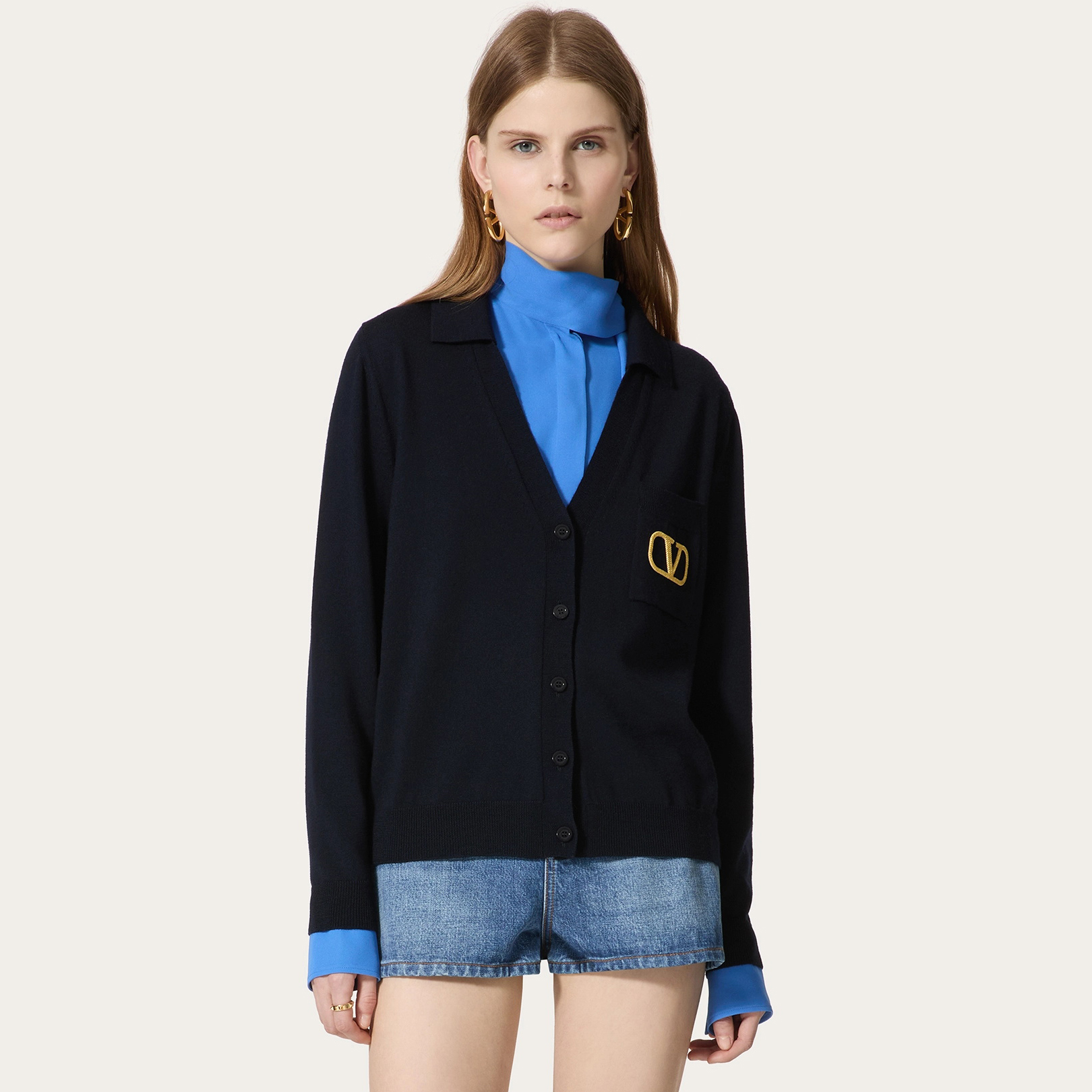 NIGO Valentino Women's Spring and Autumn Solid Color Logo Letter Printed V-Neck Single Breasted Long Sleeve Knit Jacket #nigo73121