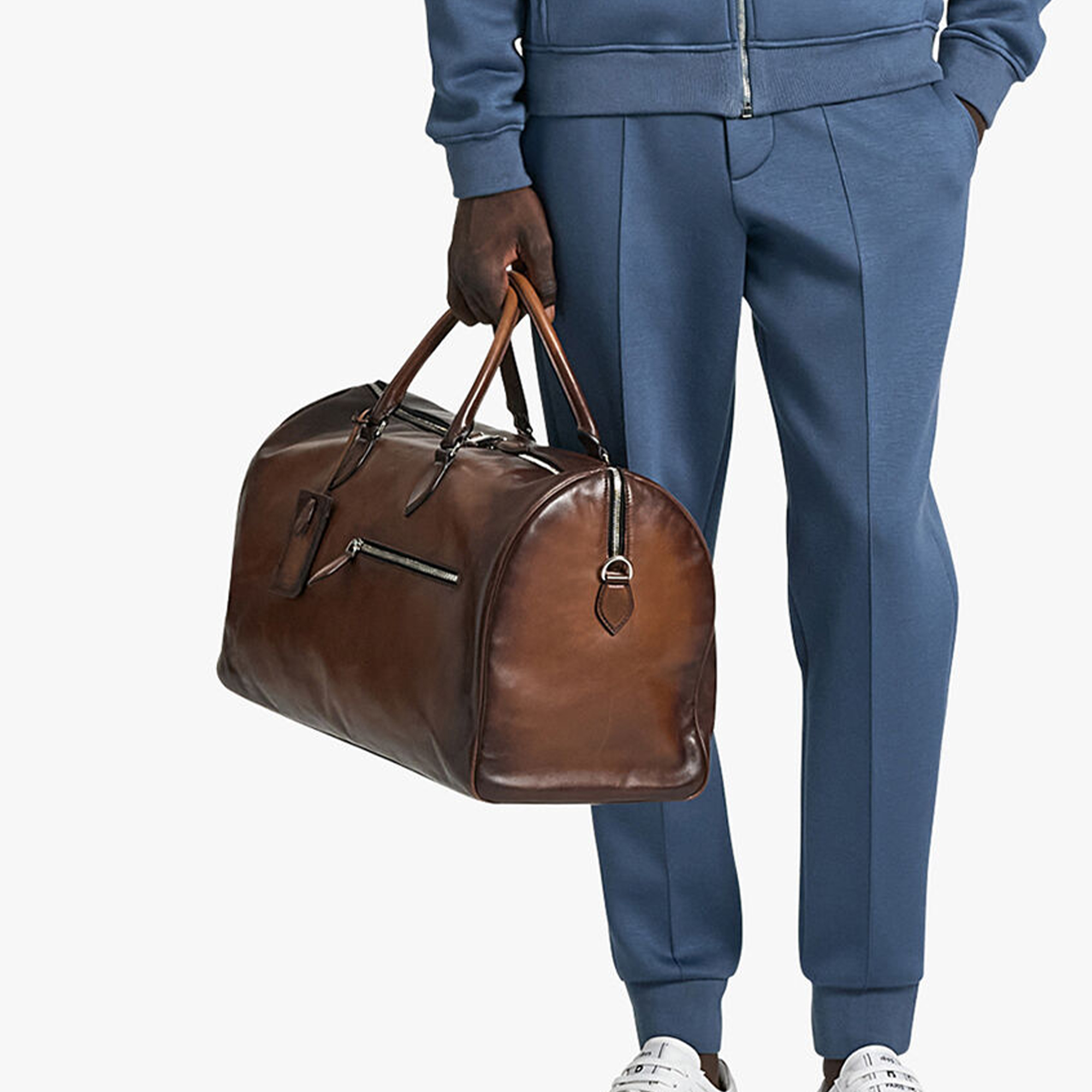 NIGO Berluti Men's Jour Off Vintage Solid Color Multi-Pocket Zipper Closure Padlock Adjustable Shoulder Strap Large Leather Travel Bag #nigo71597