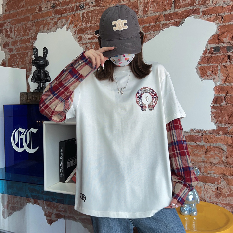 NIGO Chrome Hearts Men's Spring and Autumn Sanskrit Letter Printing Applique Embroidery Fake Two Piece Long Sleeve T-Shirt #nigo73131