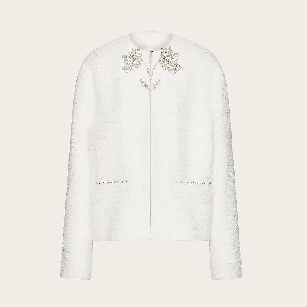 NIGO Valentino Ngvp Women's Spring And Autumn Round Collar Solid Color Wool Tweed Long Sleeve Cardigan Jacket #nigo9287