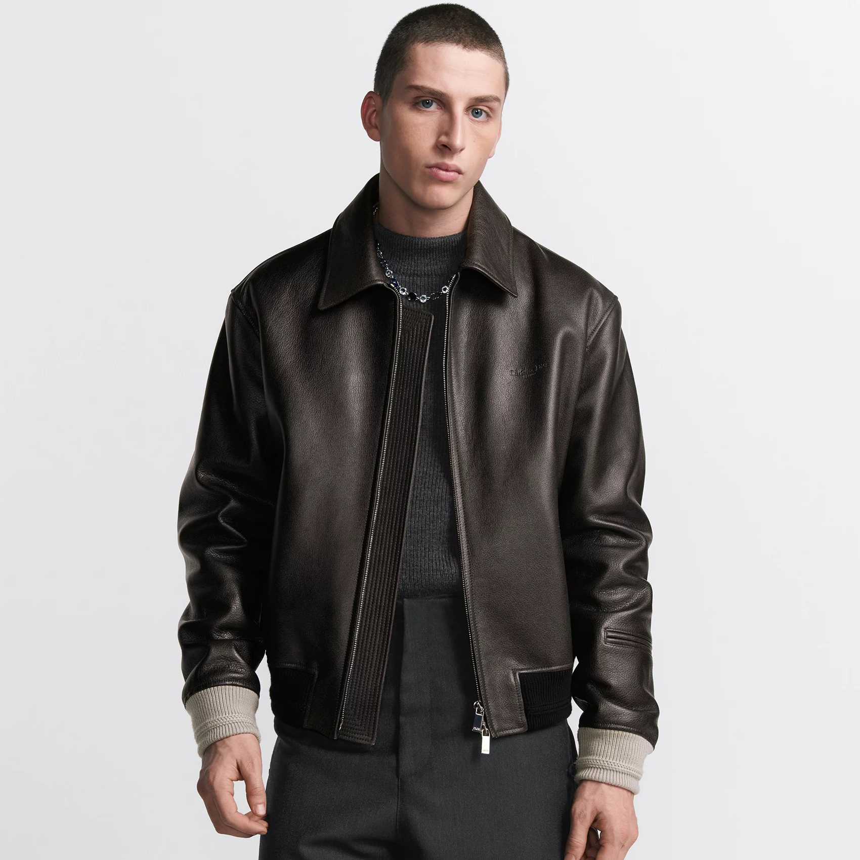 NIGO Dior Men's Autumn and Winter Solid Color Splicing Lapel Slim Long Sleeve Zipper Jacket #nigo73132