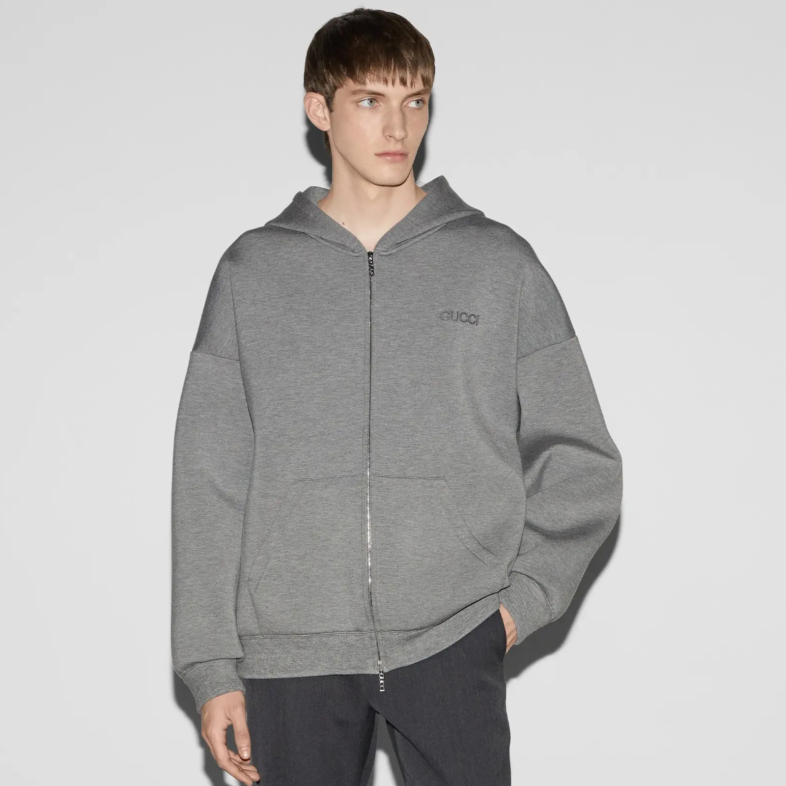 NIGO Gucci Men's Autumn and Winter Gray Embroidered Letter Hooded Zipper Loose Long Sleeve Sweatshirt Pullover #nigo73128