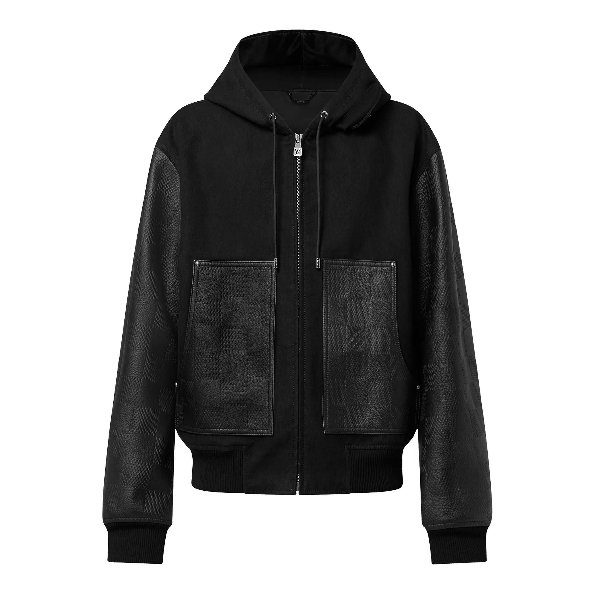 NIGO Louis Vuitton Men's Fall And Winter Black Suede Patchwork Hooded Drawstring Zipper Long Sleeve Jacket #nigo73125