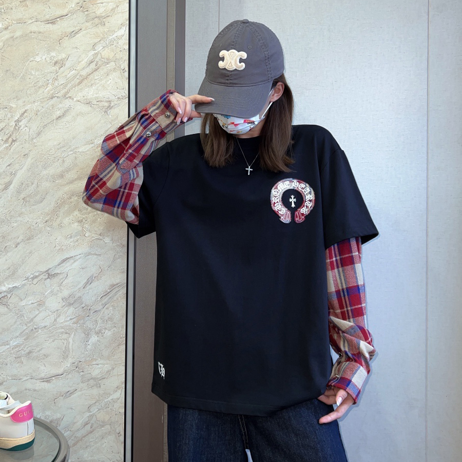 NIGO Chrome Hearts Men's Spring and Autumn Sanskrit Letter Printing Applique Embroidery Fake Two Piece Long Sleeve T-Shirt #nigo73131