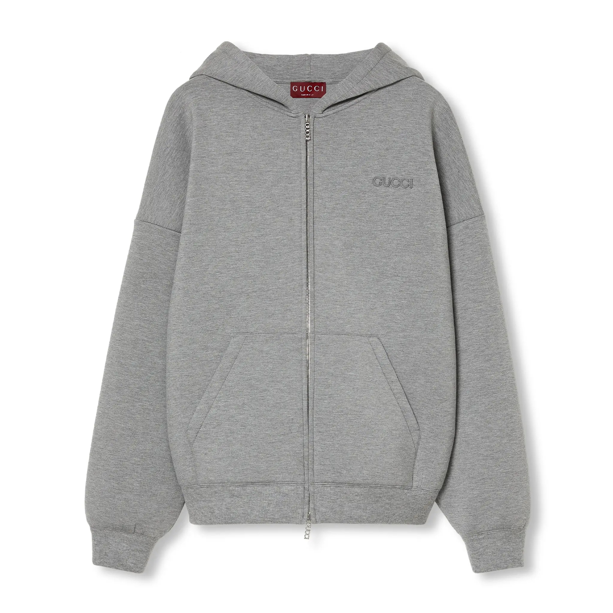 NIGO Gucci Men's Autumn and Winter Gray Embroidered Letter Hooded Zipper Loose Long Sleeve Sweatshirt Pullover #nigo73128