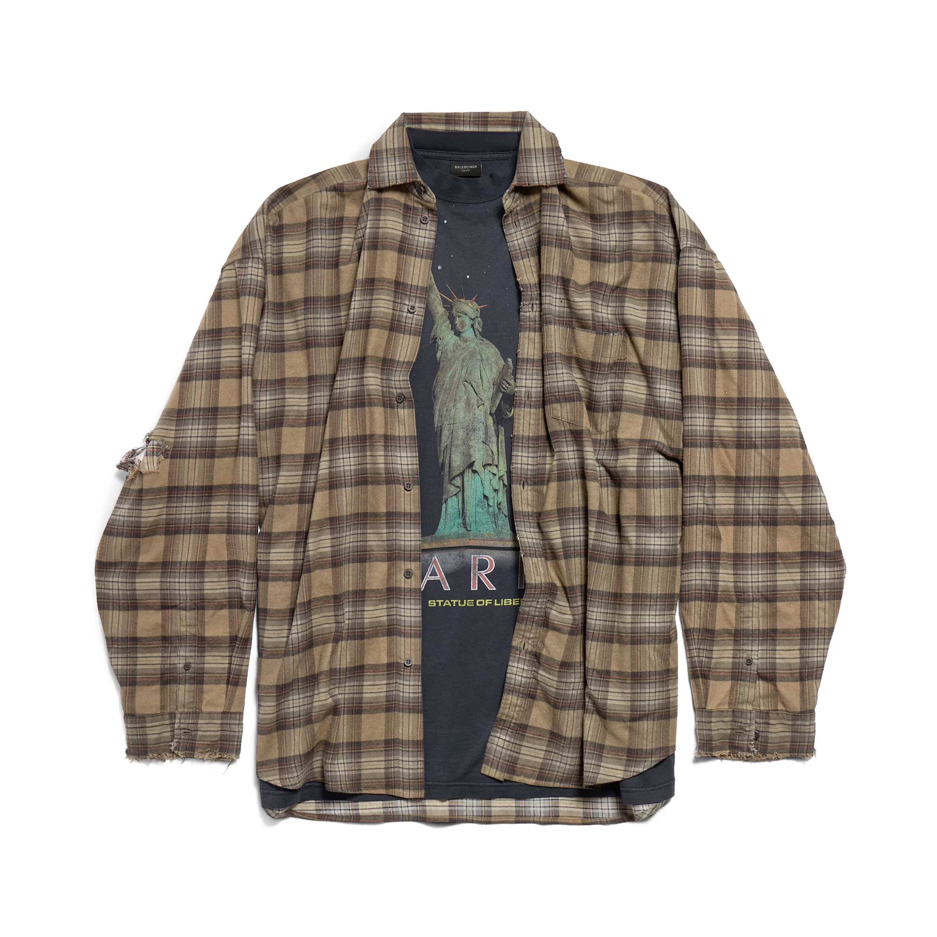 NIGO Balenciaga Men's Spring And Autumn Checkered Lapel Aged Cotton PARIS LIBERTY Loose Long Sleeve Solid Layered Shirt Ngvp #nigo9286