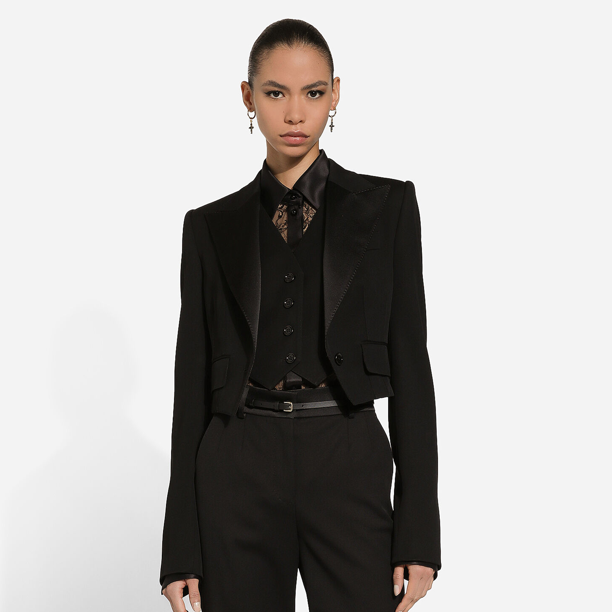 NIGO Dolce&Gabbana Women's Spring And Autumn Short Wool Gabardine Black Lapel Long Sleeve Slim Blazer Jacket Ngvp #nigo9292