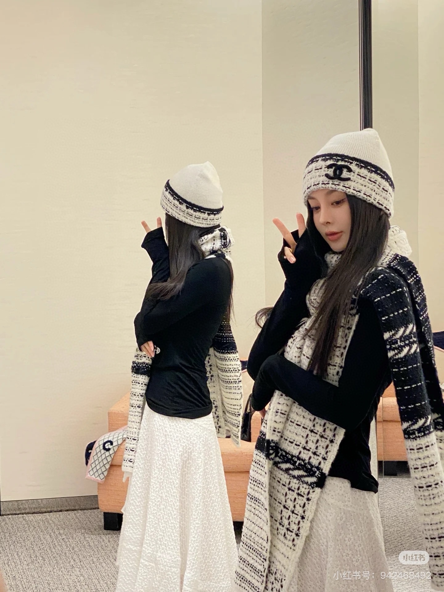 NIGO Chanel Women's Winter Black and White Wool Knitted Scarf #nigo73138