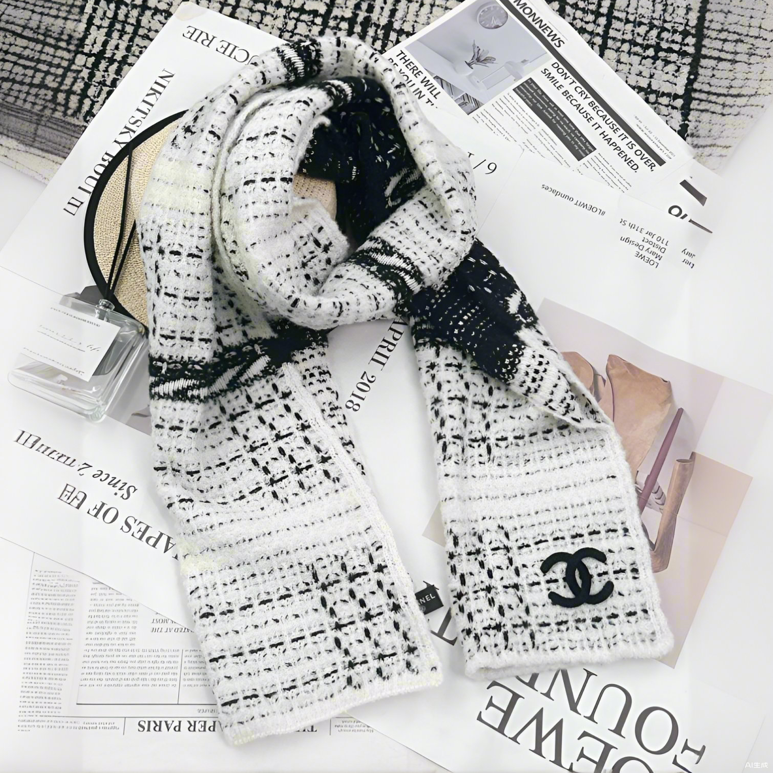 NIGO Chanel Women's Winter Black and White Wool Knitted Scarf #nigo73138