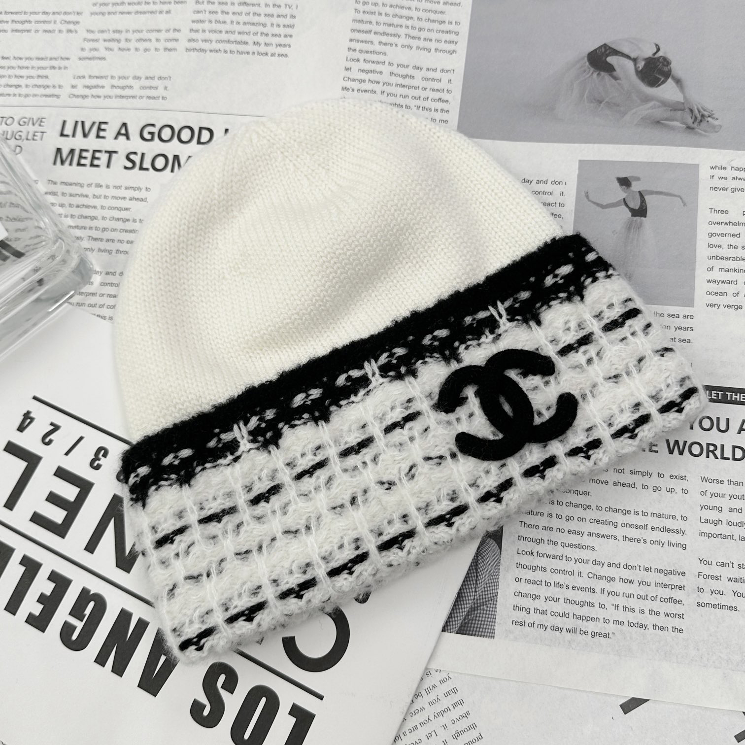 NIGO Chanel Women's Winter Black and White Wool Knit Hat Cap #nigo73139