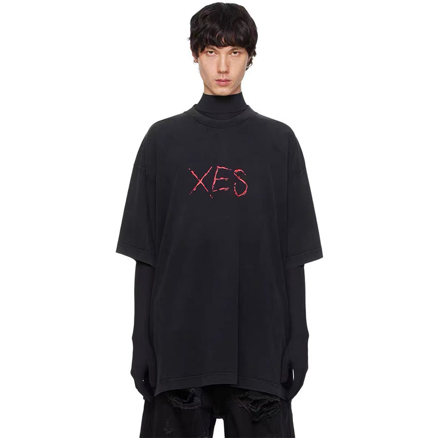 NIGO Vetements Men's Summer Letter Printed Cotton Round Neck Straight Short Sleeve Black T-Shirt #nigo71615