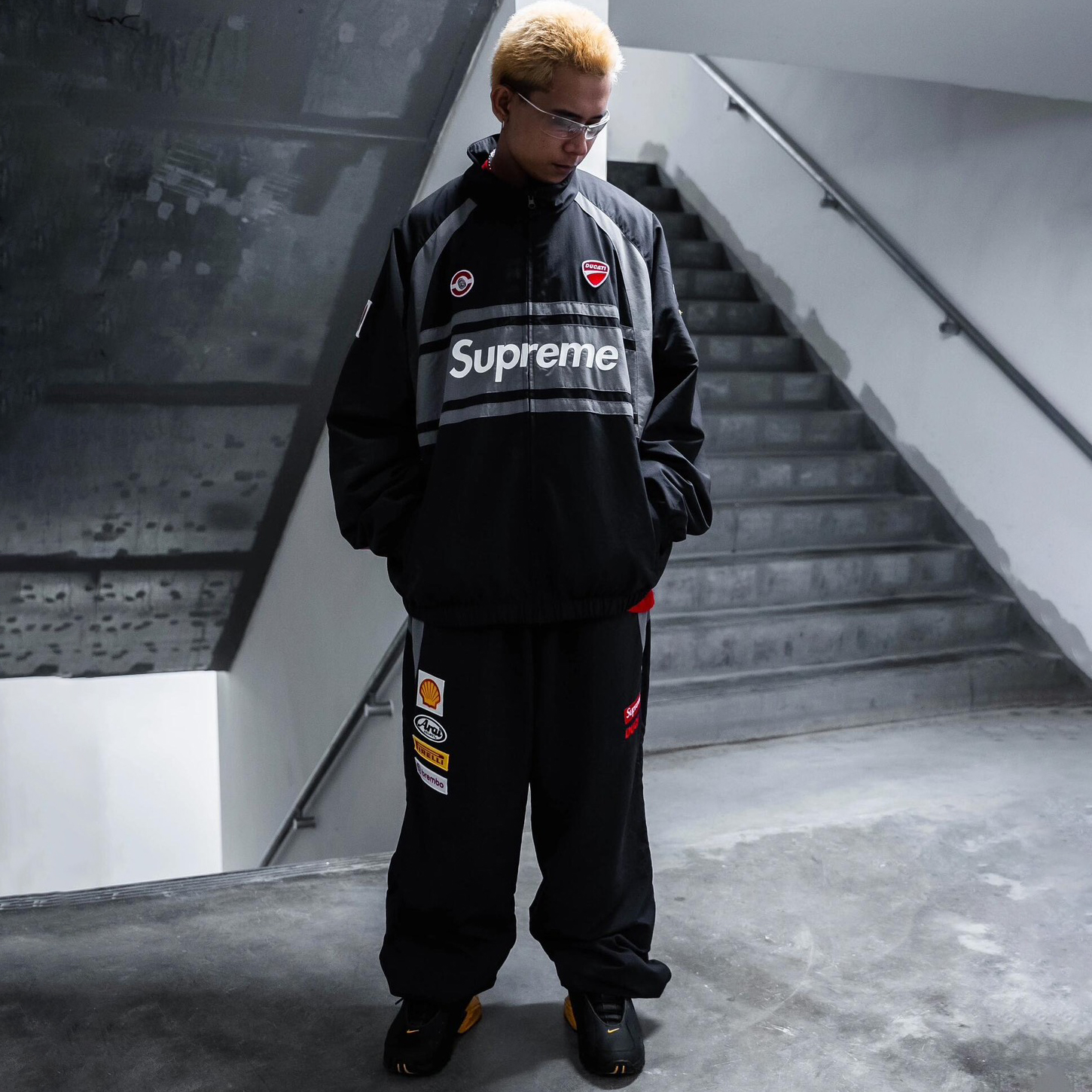 NIGO Supreme X Ducati Men's And Women's Elastic Hem Design Zipper Collar Long Sleeve Jacket Pants Set Suit #nigo73153