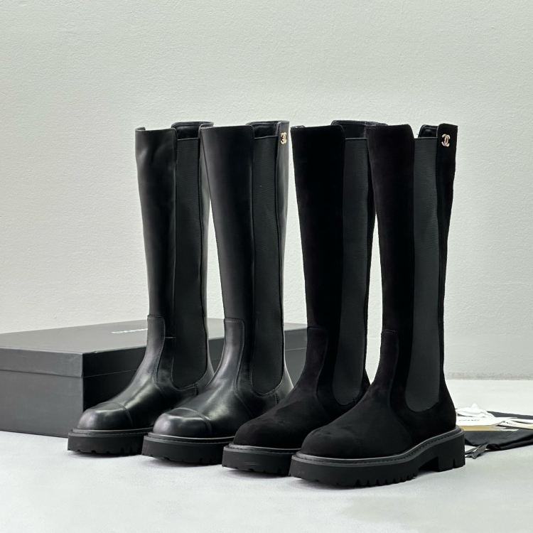 NIGO Chanel Women's Fall and Winter Black Calfskin Long Knight Boots Shoes #nigo73157