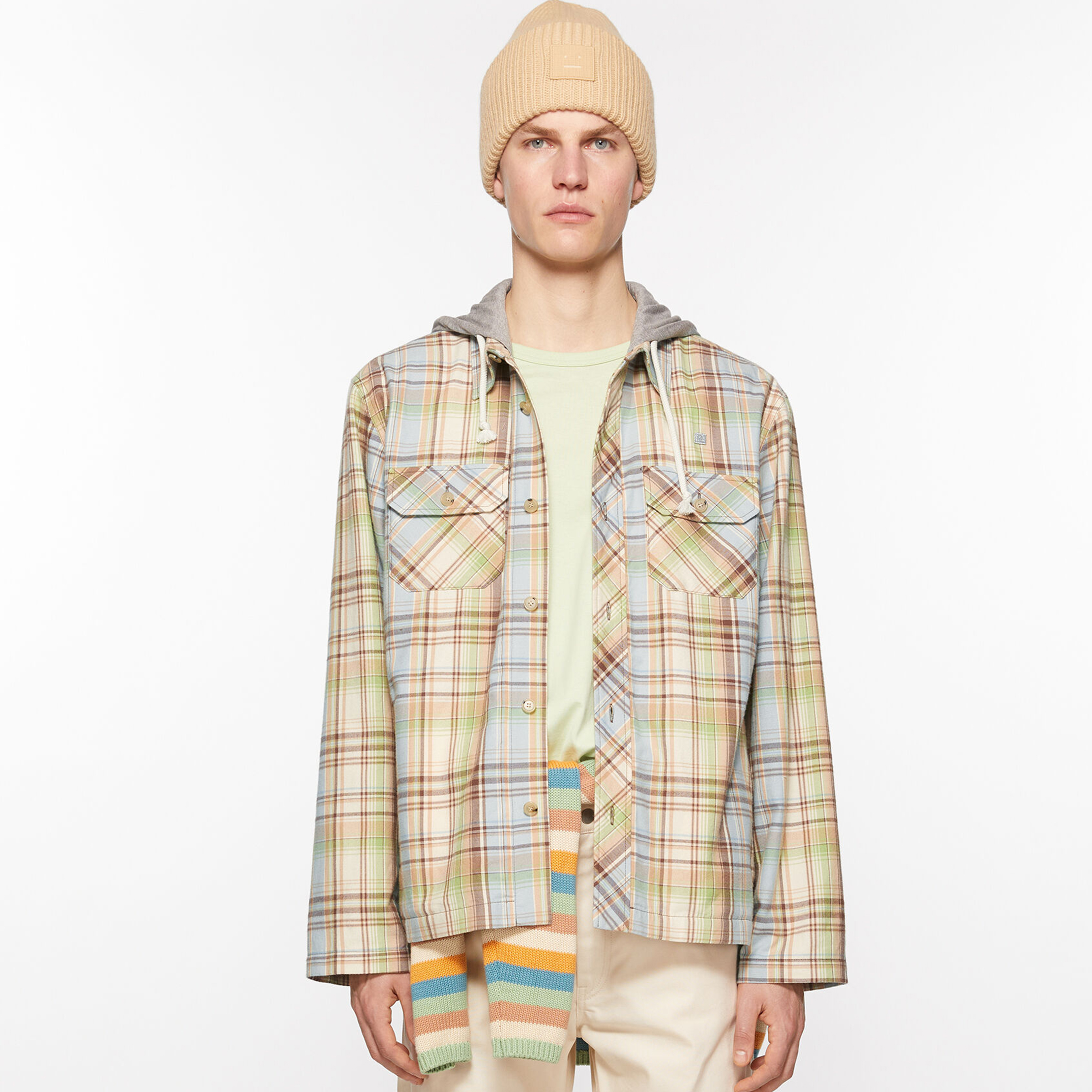NIGO Acne Studios Women's Men's Spring And Autumn Color Blocking Plaid Drawstring Long Sleeve Shirt Fashion Casual Hooded Overshirt Jacket Ngvp #nigo8739