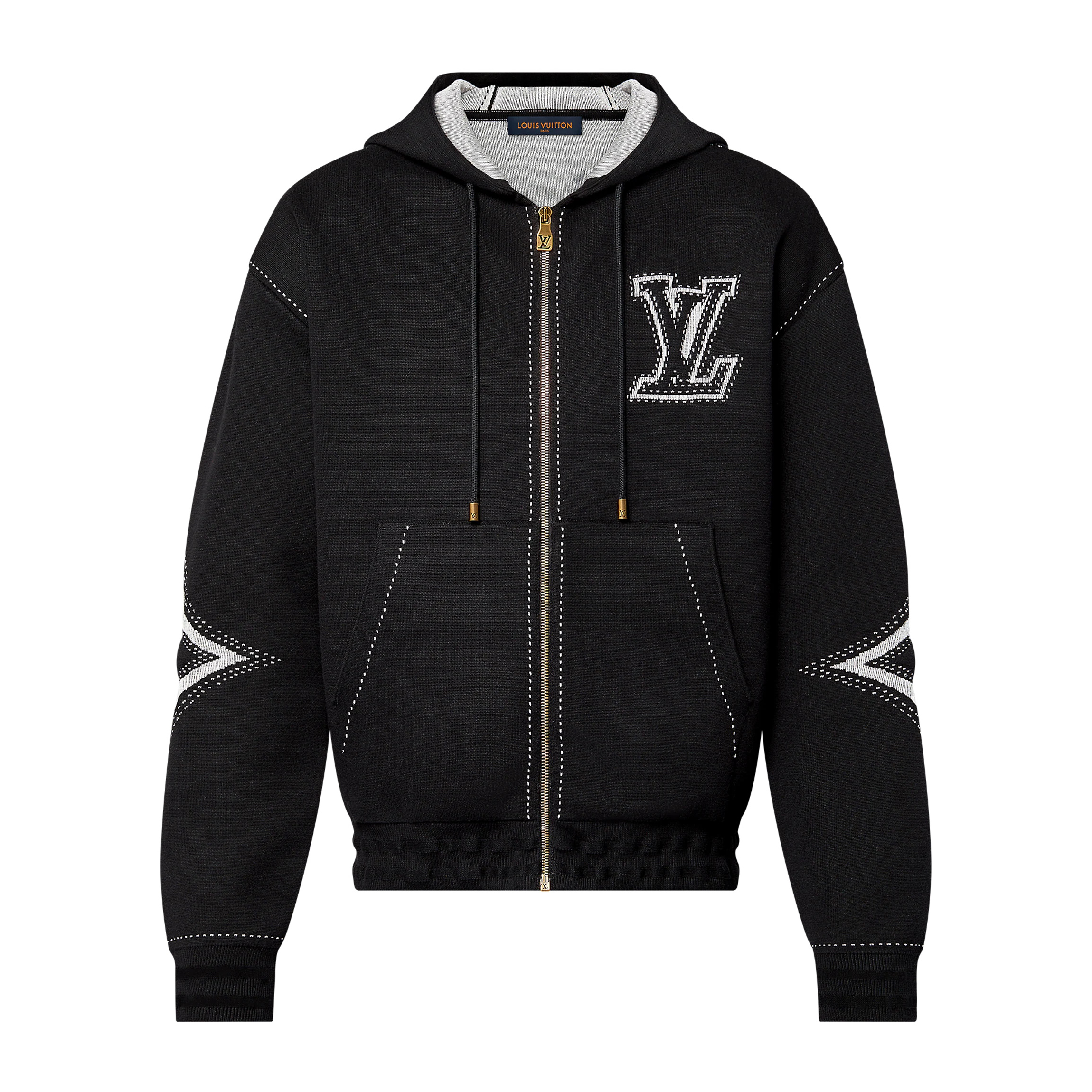 NIGO Louis Vuitton Women's Fall/Winter Black Logo Applique Zipper Hooded Long Sleeve Jacket #nigo73154